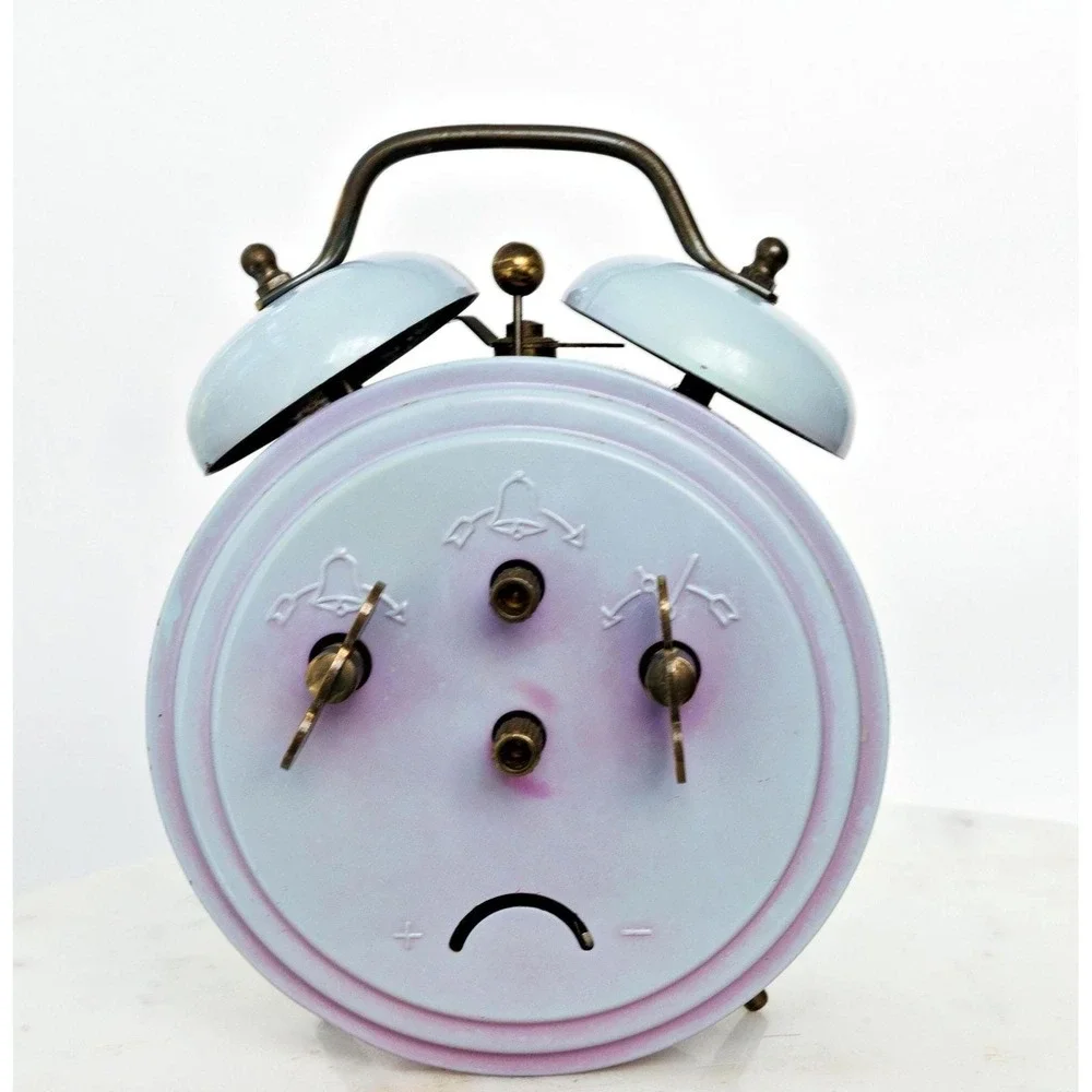 Vintage 1960s Sheffield Twin Bell Alarm Clock Purple Blue West Germany MCM Decor